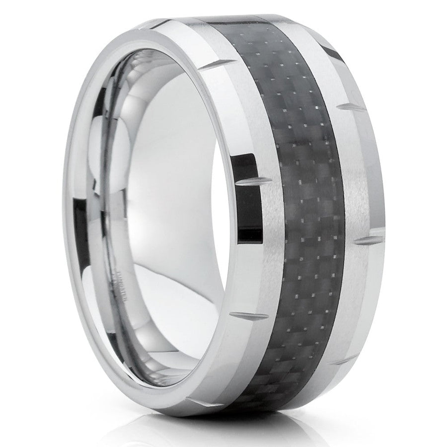 Tungsten Carbide Wedding Ring 9mm Mens Carbon Fiber Comfort Fit Band Size 7-15 Image 1