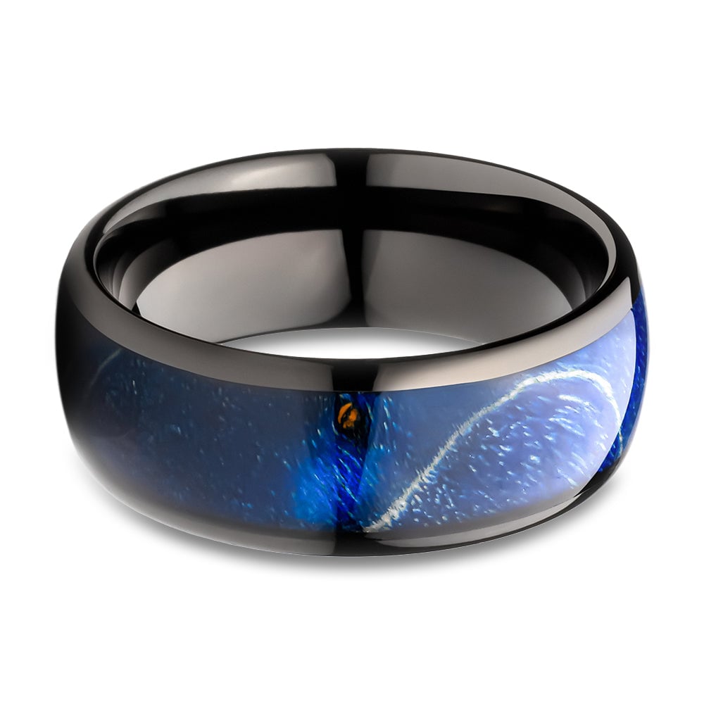 Azure Tungsten Carbide Wedding Ring 8mm Black Engagement Ring Wood Inlay Image 2