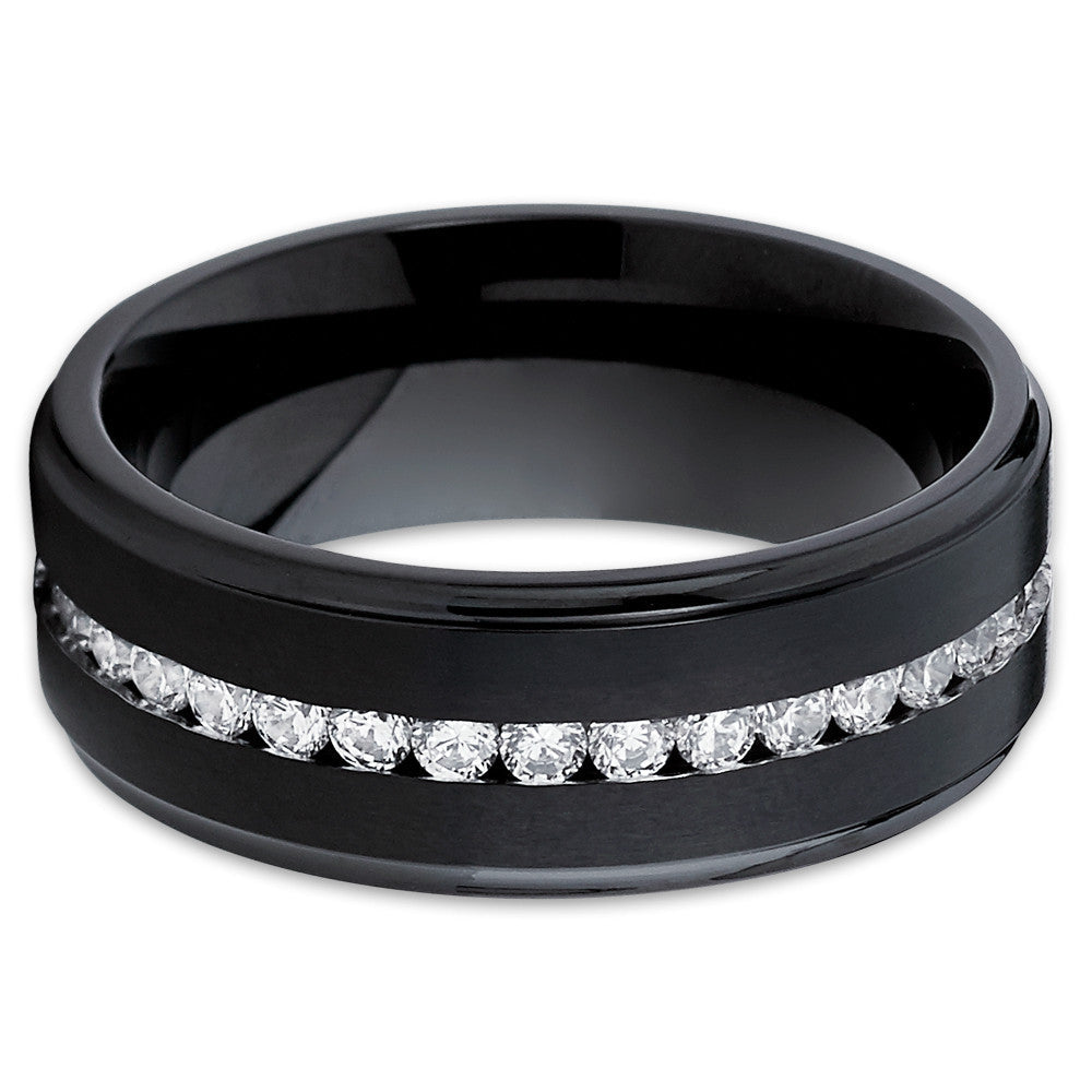 Black Titanium Wedding Ring CZ Wedding Ring 8mm Wedding Ring Black Image 2