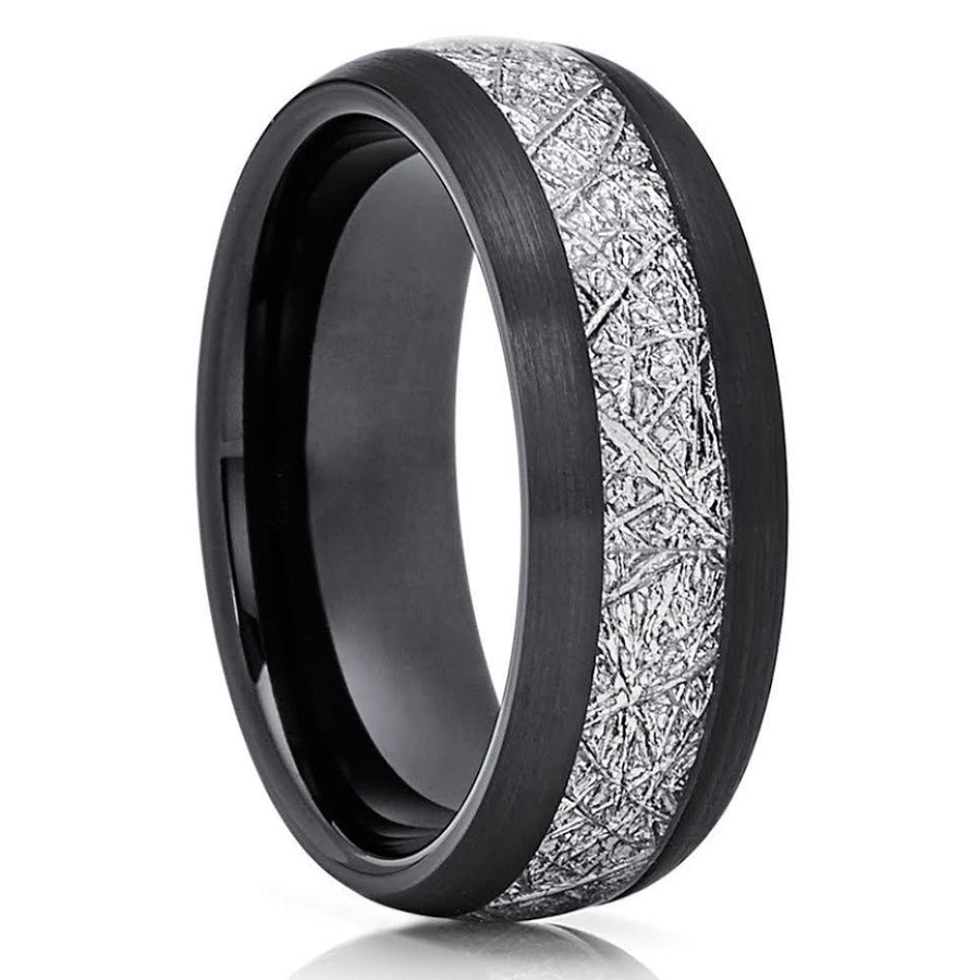 Black Meteorite Tungsten Ring Tungsten Wedding Ring 8mm Wedding Ring Engagement Image 1