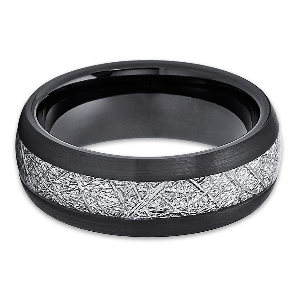 Black Meteorite Tungsten Ring Tungsten Wedding Ring 8mm Wedding Ring Engagement Image 2