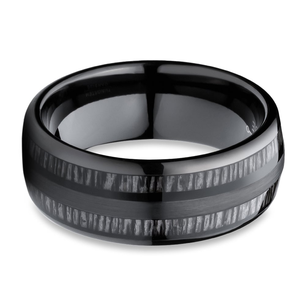 Tungsten Wedding Ring 8mm Charcoal Wood Inlay Comfort Fit Cobalt Free Image 2