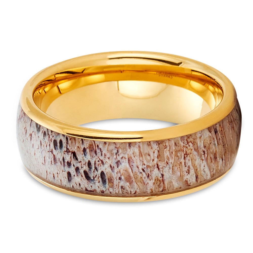 Deer Antler Wedding Ring Tungsten Carbide Yellow Gold 8mm Comfort Fit Size 7-15 Image 2