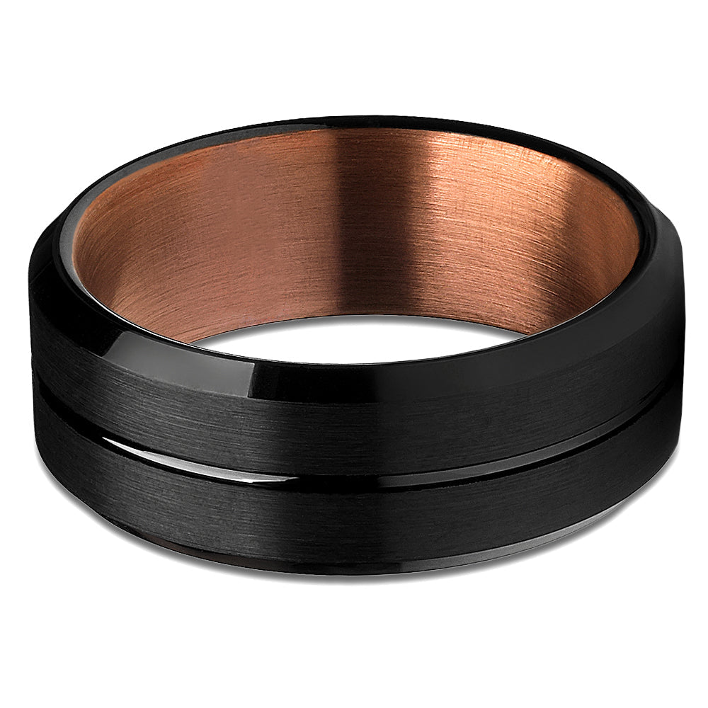 Espresso Black Tungsten Carbide Wedding Ring 8mm Beveled Edges Comfort Fit Image 2