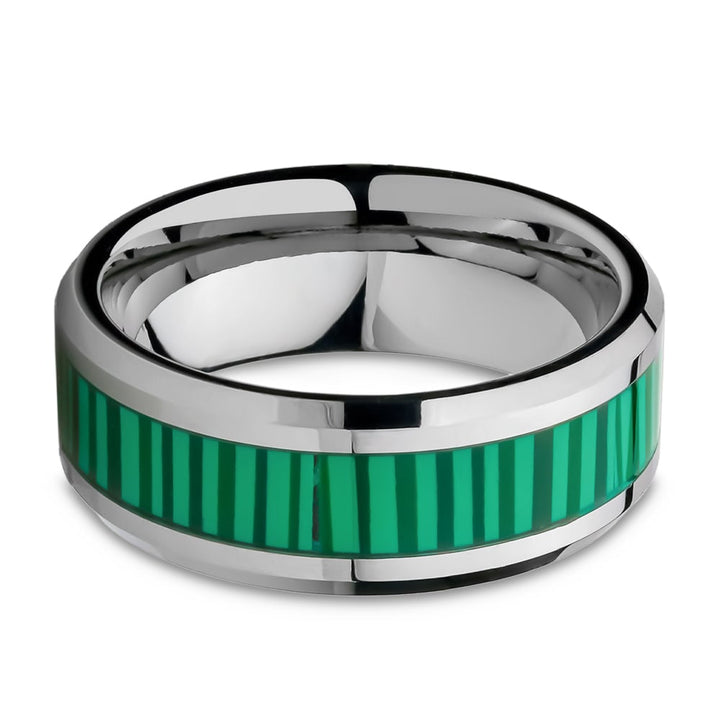 Faux Green Tungsten Wedding Ring 8mm Comfort Fit Cobalt Free Silver Tungsten Image 2