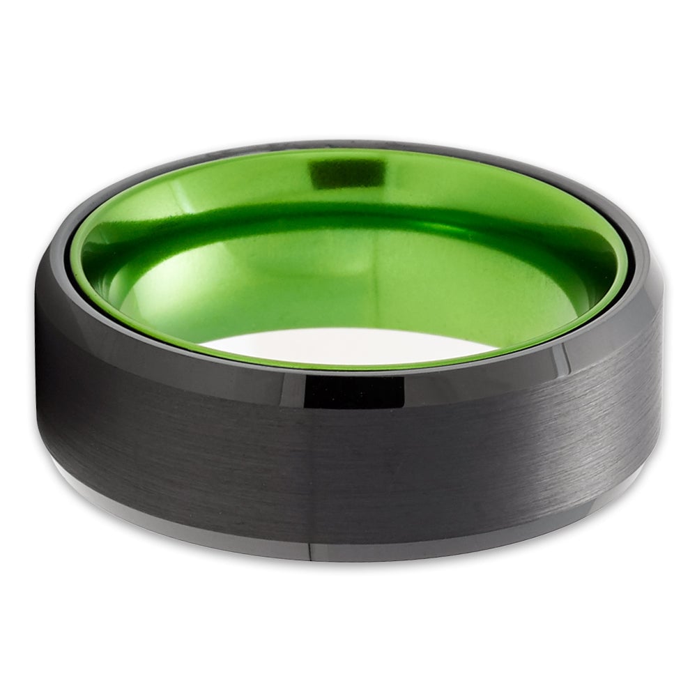 Green Black Tungsten Carbide Ring 8mm Engagement Wedding Band Comfort Fit Image 2