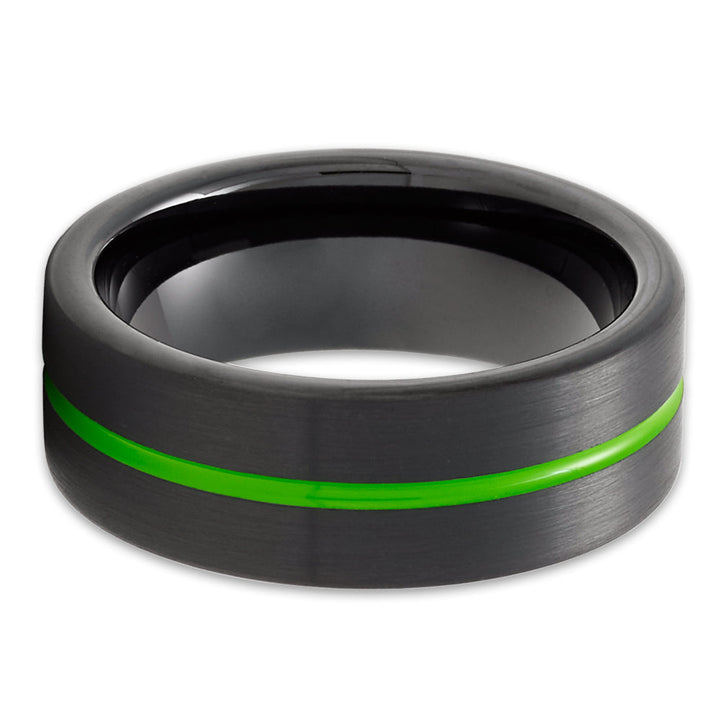 Green Black Tungsten Wedding Ring 8mm Comfort Fit Anniversary Unique Jewelry Image 2