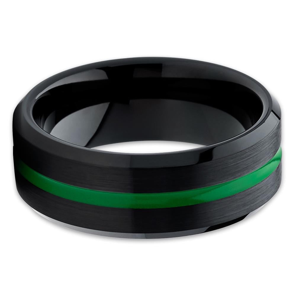 Green Tungsten Wedding Ring 8mm Black Comfort Fit Engagement Band Hypoallergenic Image 2