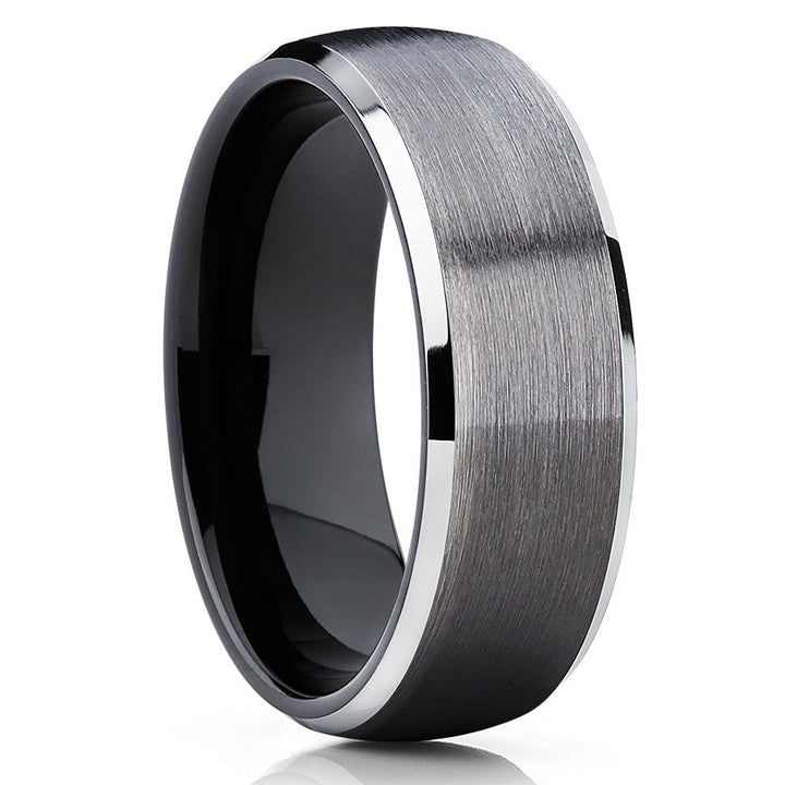 Gunmetal Tungsten Wedding Ring 8mm Comfort Fit Black IP Plating Anniversary Band Image 1