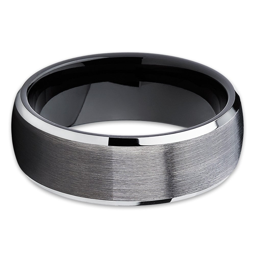 Gunmetal Tungsten Wedding Ring 8mm Comfort Fit Black IP Plating Anniversary Band Image 2