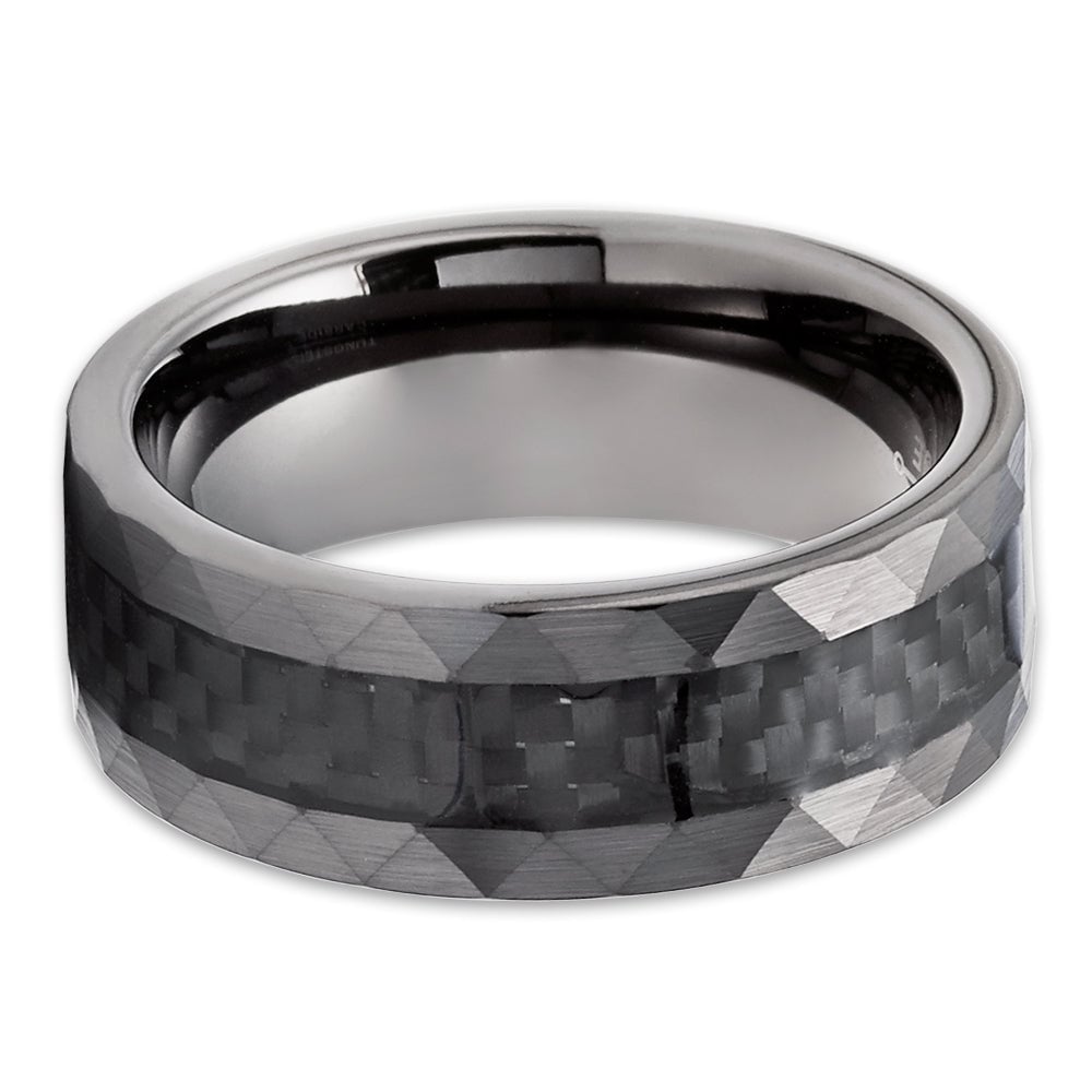 Gunmetal Tungsten Carbide Wedding Ring 8mm Hammered Comfort Fit Size 7-15 Image 2