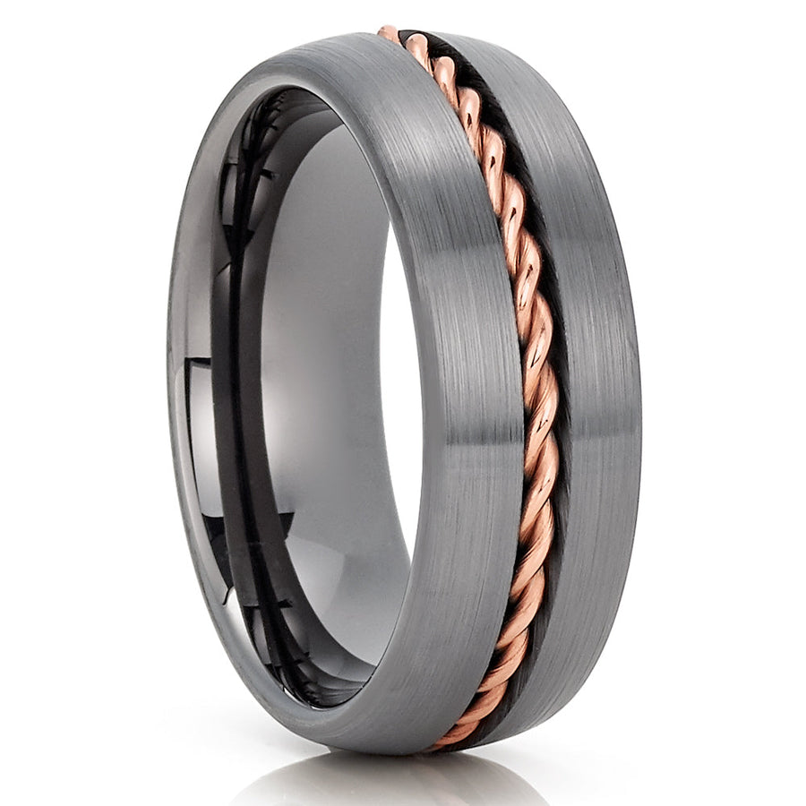 Gunmetal Tungsten Wedding Ring 8mm Braid Rose Gold Dome Comfort Fit Cobalt Free Image 1