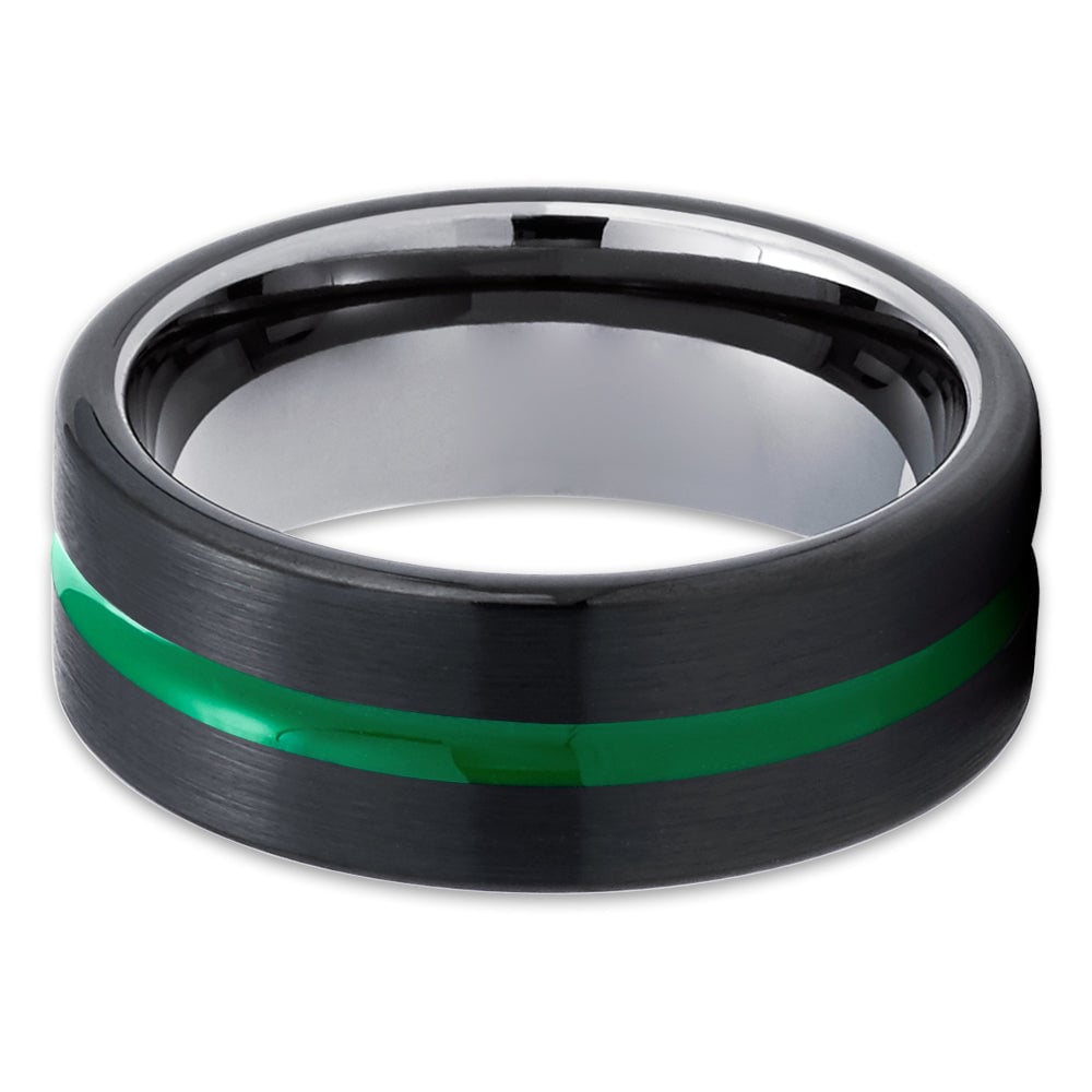 Gunmetal Green Tungsten Wedding Ring 8mm Comfort Fit Black Inlay Anniversary Image 2