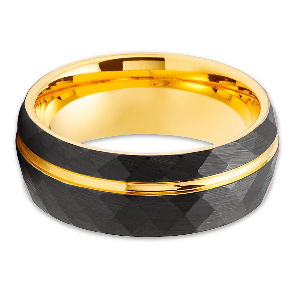 Tungsten Carbide 8mm Hammered Wedding Ring Yellow Gold Comfort Fit Sizes 7-15 Image 2