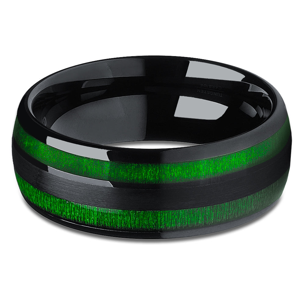 Jade Green Tungsten Wedding Ring 8mm Black IP Comfort Fit Engagement Anniversary Image 2