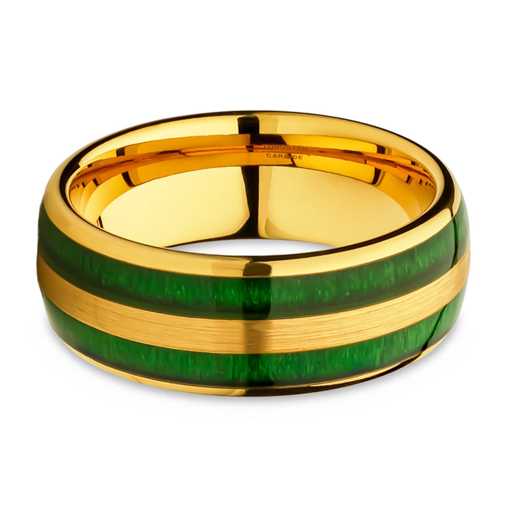 Jade Wedding Ring Yellow Gold Tungsten Carbide 8mm Comfort Fit Mens Size 7-15 Image 2