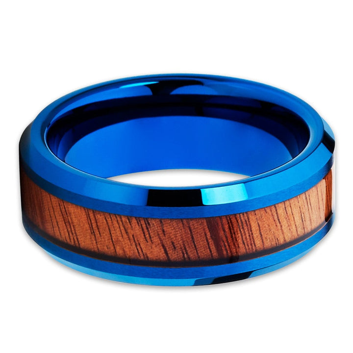 Koa Wood Tungsten Wedding Ring 8mm Blue Comfort Fit Cobalt Free Engagement Ring Image 2