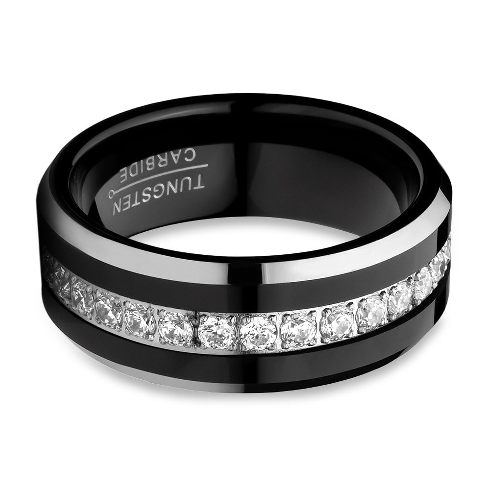 Black Tungsten Carbide Wedding Ring 8mm CZ Engagement Band Comfort Fit Cobalt Free Image 2