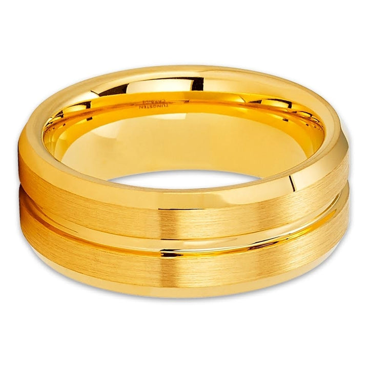 Yellow Gold Tungsten Ring 8mm Engagement Wedding Anniversary Cobalt Free Comfort Fit Image 2