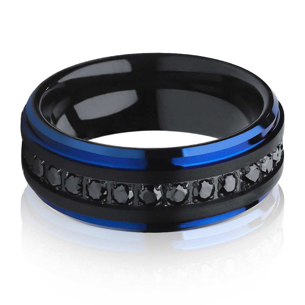 Black Tungsten Ring Black CZ Wedding Ring Blue Tungsten Ring Engagement Ring Mans Image 2