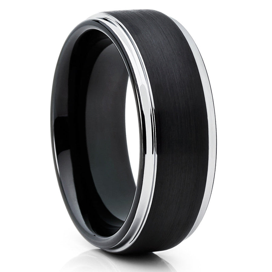 Black Tungsten Ring 8mm Wedding Ring Tungsten Carbide Ring Anniversary Ring Black Image 1