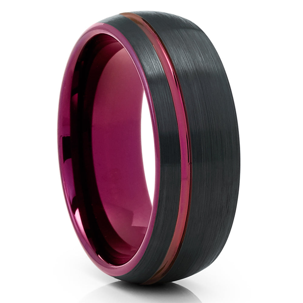 Black Tungsten Ring Purple Wedding Ring Tungsten Carbide Ring Purple Ring Image 1