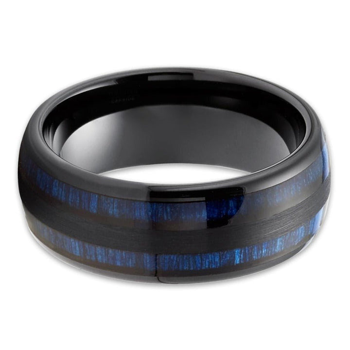 Black Tungsten Ring Engagement Ring 8mm Wedding Ring Blue Bamboo Ring Image 2