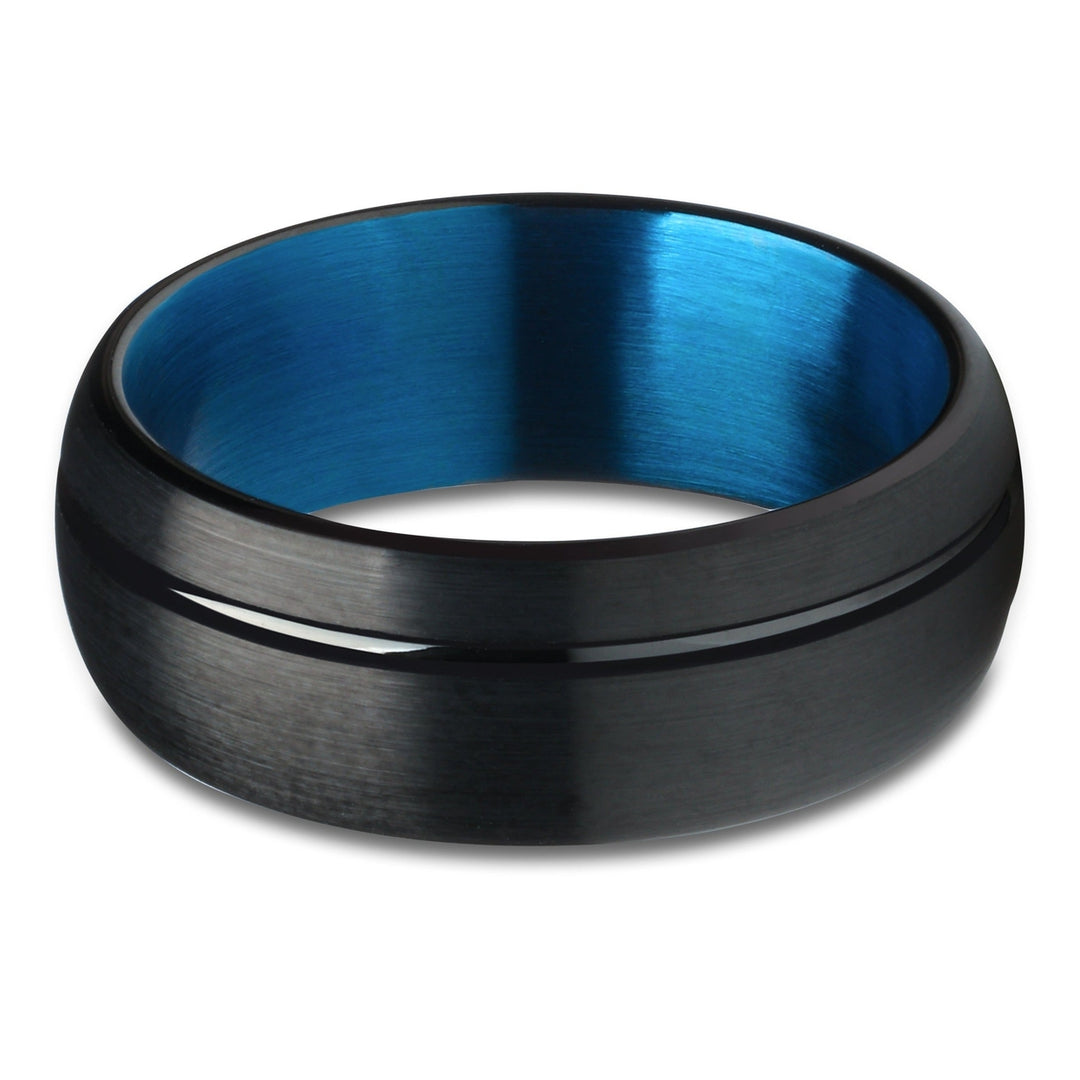 Black Tungsten Ring Matte Finish Ring Blue Wedding Ring Anniversary Ring Image 2
