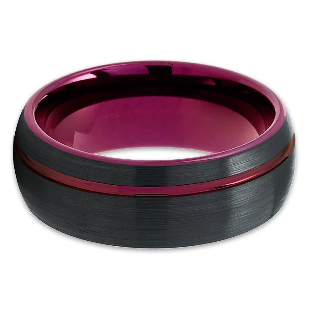 Black Tungsten Ring Purple Wedding Ring Tungsten Carbide Ring Purple Ring Image 2