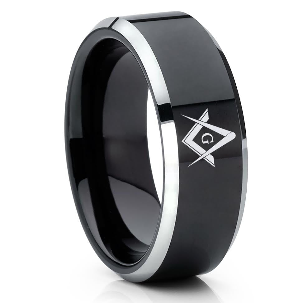 Black Tungsten Wedding Ring 8mm Comfort Fit Masonic Anniversary Engagement Ring Image 1