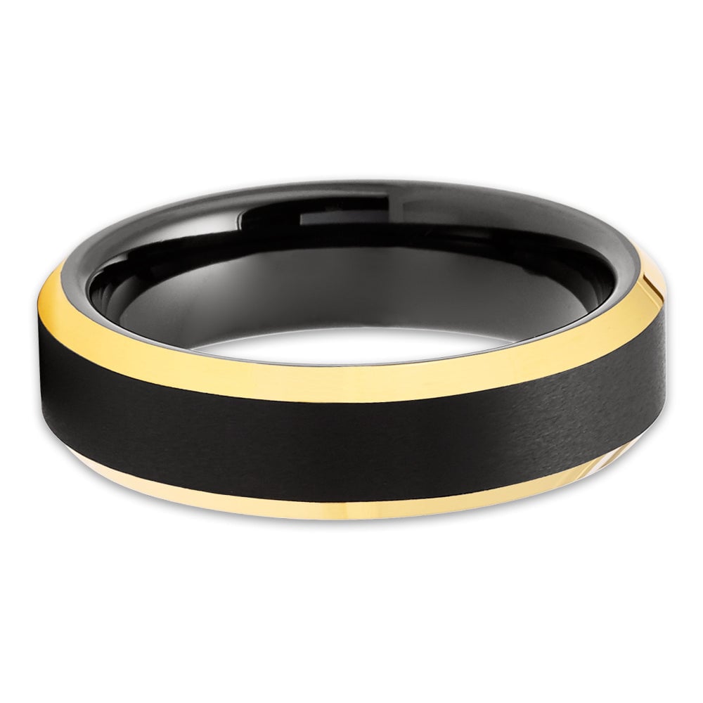 Black Tungsten Wedding Ring 6mm Yellow Gold Plated Comfort Fit Cobalt Free Image 2