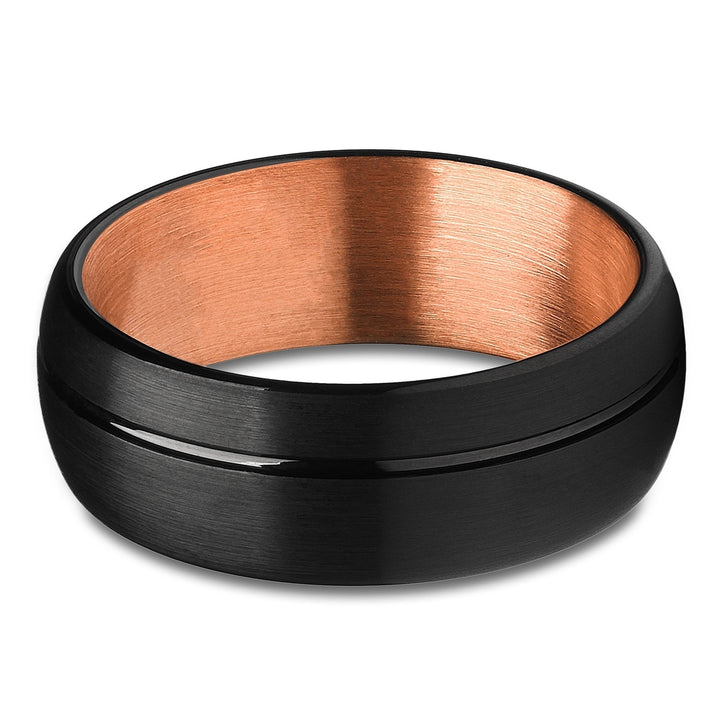 Black Tungsten Ring Rose Gold Wedding Ring Matte Finished Ring Engagement 8mm Image 2