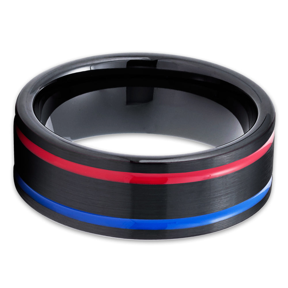 Black Tungsten Wedding Ring 8mm Wedding Ring Red Wedding Band Blue Ring Image 2