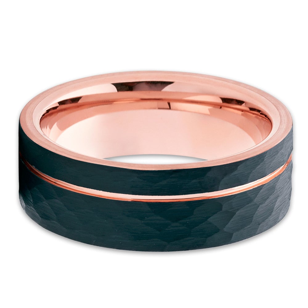 Black Tungsten Wedding Ring 8mm Hammered Rose Gold IP Comfort Fit Cobalt Free Image 2