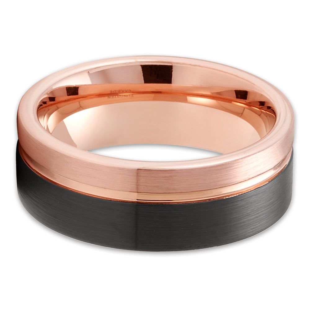 Black Tungsten Wedding Ring 8mm Rose Gold Plated Comfort Fit Cobalt Free Image 2