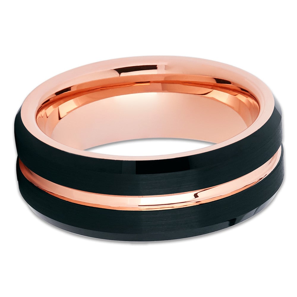 Black Tungsten Wedding Ring 8mm Rose Gold Comfort Fit Anniversary Band Image 2