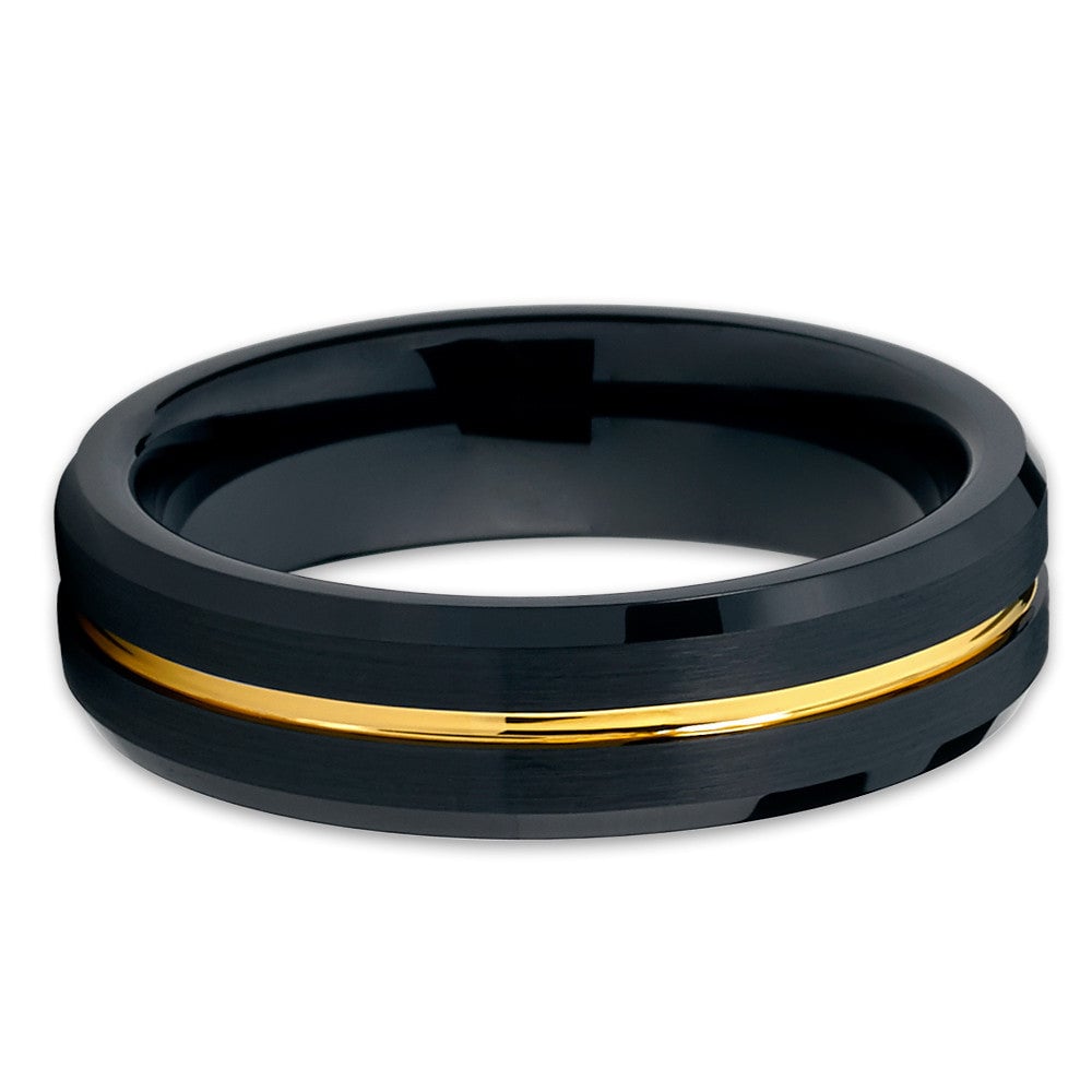 Black Tungsten Wedding Ring 6mm Yellow Gold Comfort Fit Anniversary Band Image 2