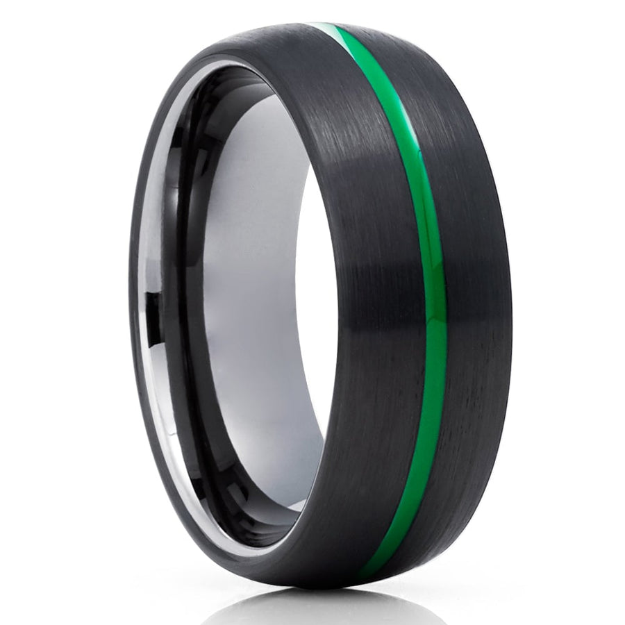 Black Tungsten Ring 8mm Green Inlay Engagement Comfort Fit Cobalt Free Image 1