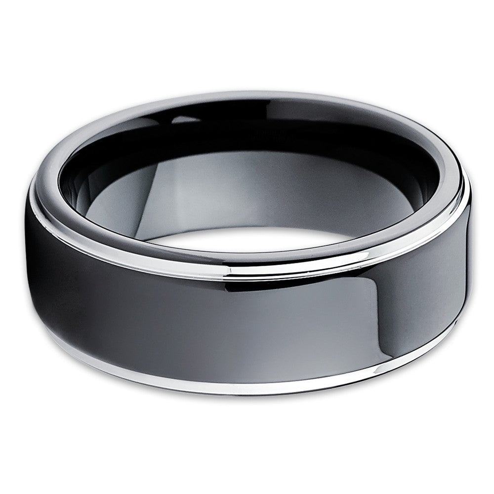 Black Tungsten Carbide Wedding Ring 8mm Shiny Comfort Fit Engagement Ring Sizes 7-15 Image 2