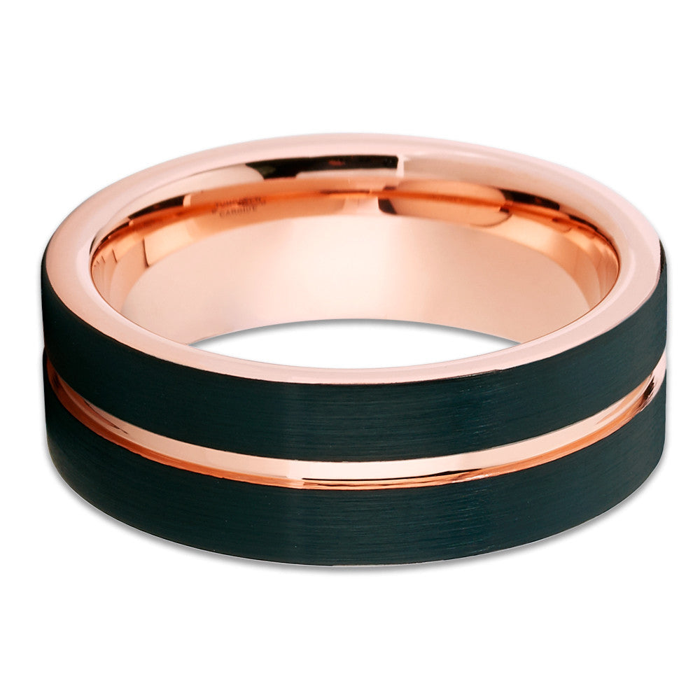 Tungsten Carbide Wedding Ring Black Rose Gold 8mm Comfort Fit Cobalt Free Image 2