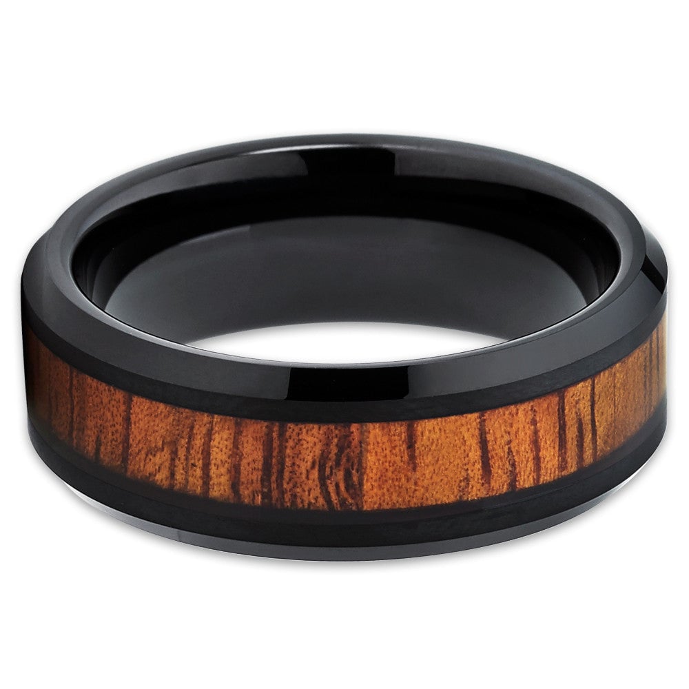 Koa Wood Inlay Black Tungsten Carbide Wedding Ring 8mm Comfort Fit Sizes 7-15 Image 2