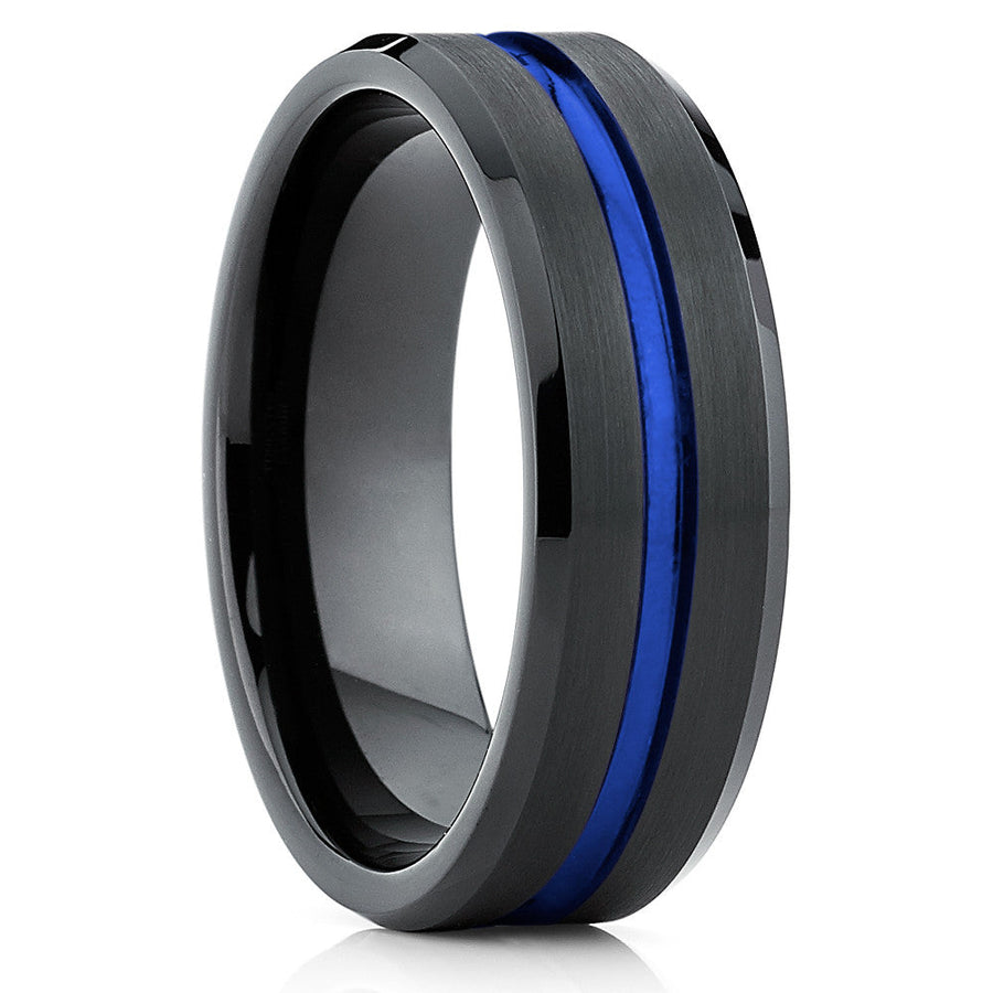 Blue Tungsten Carbide Ring 8MM Black Wedding Engagement Ring Comfort Fit Image 1