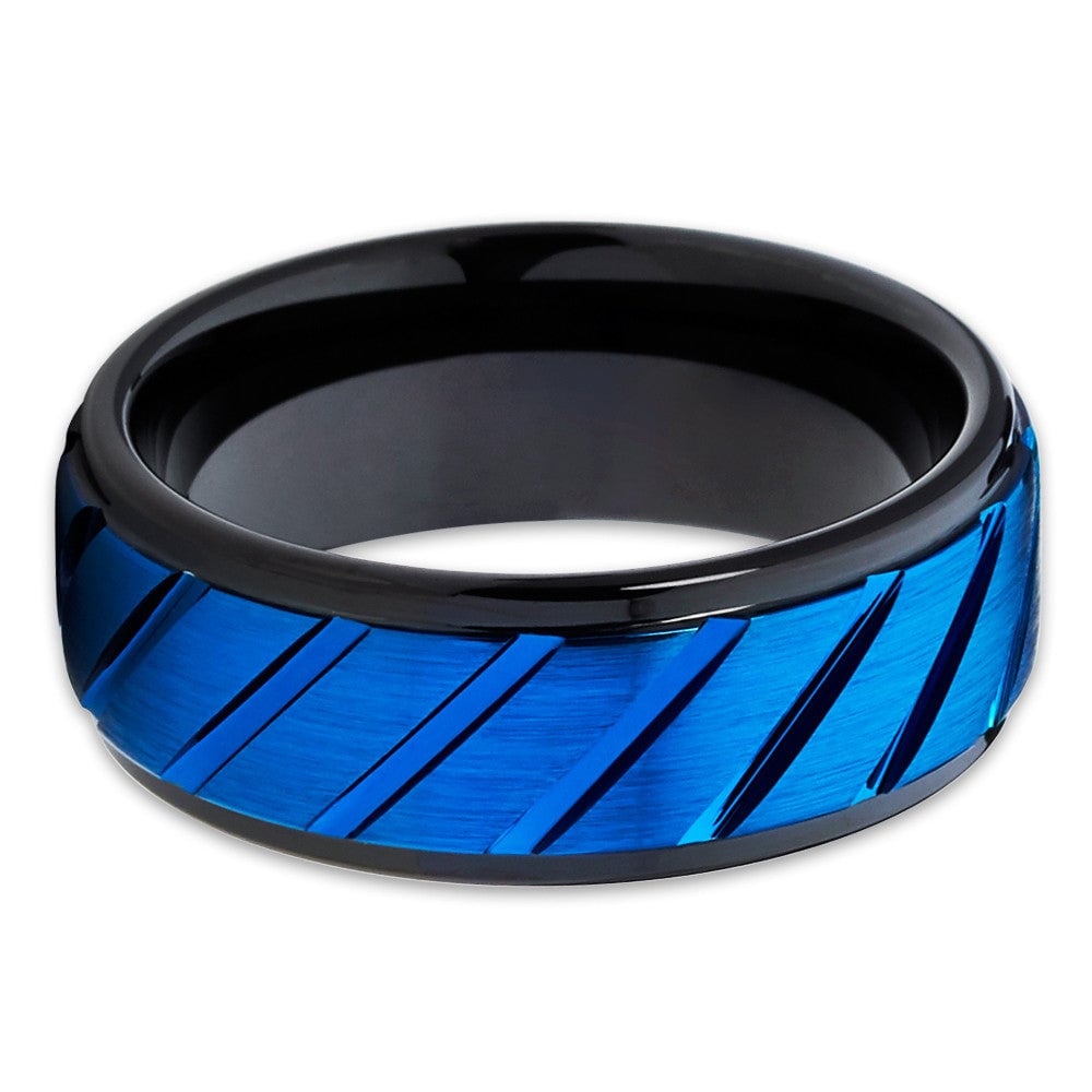 Blue Black Tungsten Wedding Ring 8mm Mens Comfort Fit Titanium Design Size 7-15 Image 2