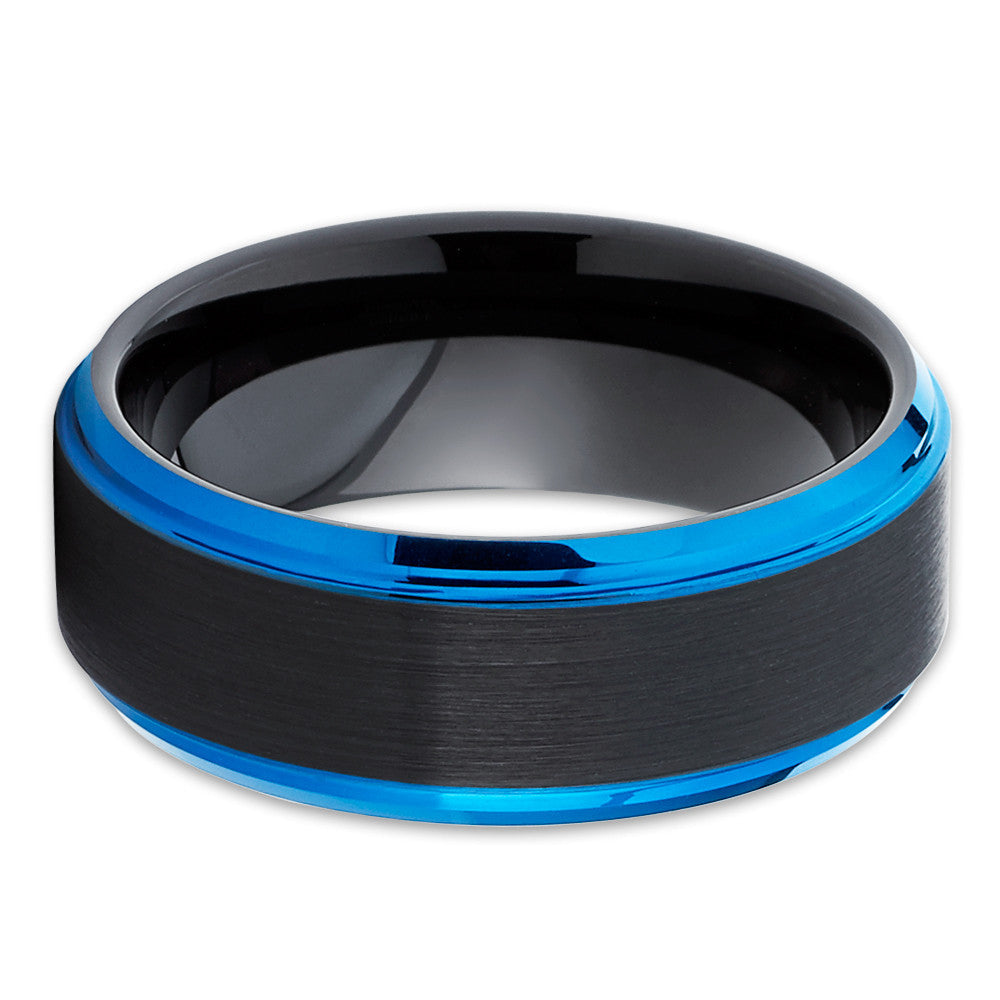 Blue Black Tungsten Wedding Ring 8mm Comfort Fit Cobalt Free Mens Jewelry Image 2