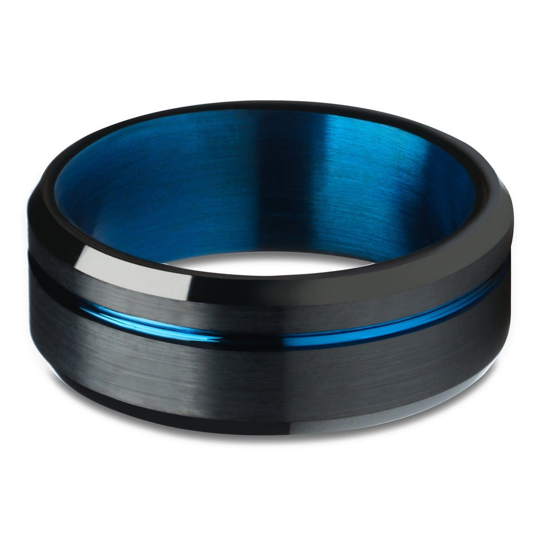 Blue Black Tungsten Carbide Wedding Ring 8mm Comfort Fit Hypoallergenic Size 6-13 Image 2