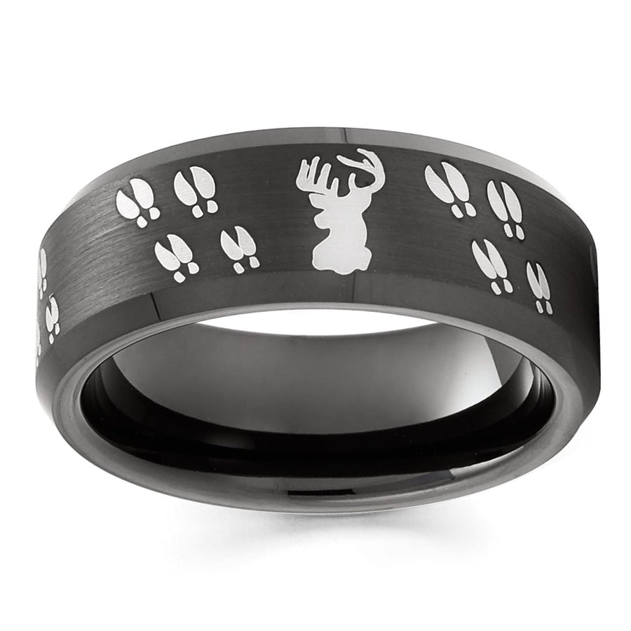 Tungsten Carbide Deer Hunting Wedding Ring 8mm Black IP Comfort Fit Band Image 1