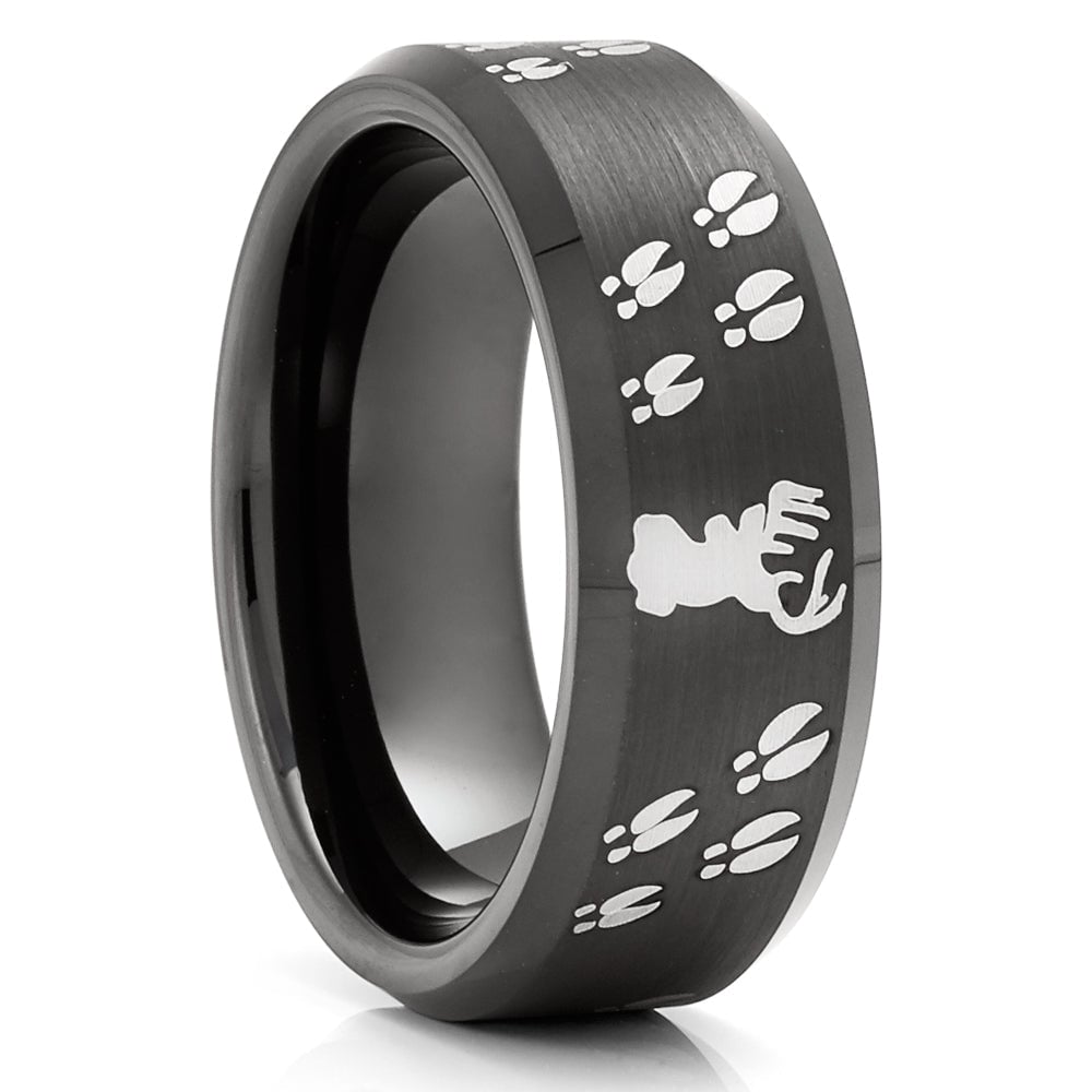 Tungsten Carbide Deer Hunting Wedding Ring 8mm Black IP Comfort Fit Band Image 2