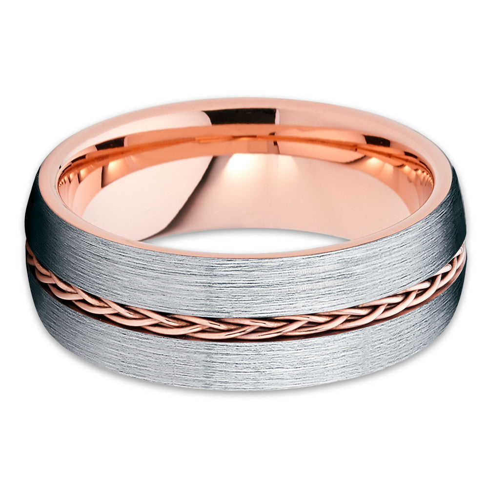 Rose Gold Tungsten Wedding Ring 8mm Comfort Fit Braid Hypoallergenic Size 7-13 Image 2