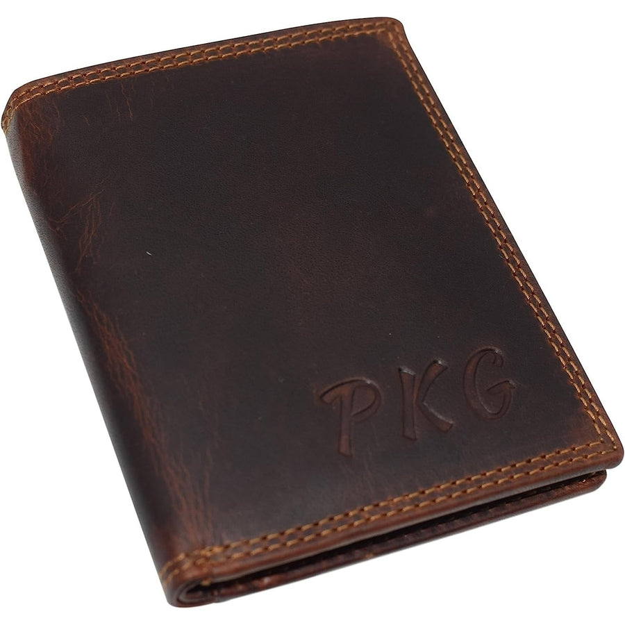 Personalized Vintage Leather Mens Slim Bifold Wallet RFID Blocking Credit Card Holder Wallets for Men Image 1