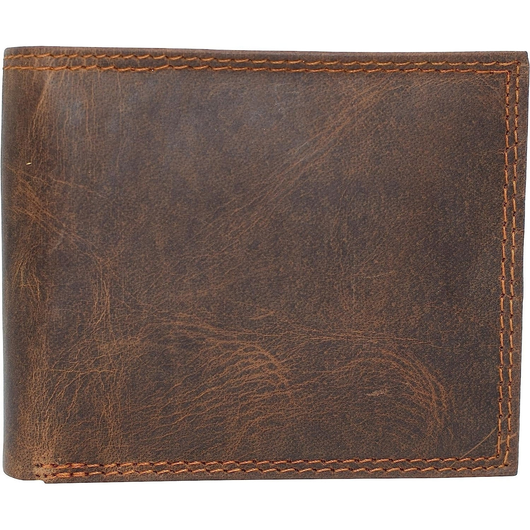 Mens RFID Blocking Vintage Leather Center Flap Bifold Credit Card ID Wallet for Men (Brown) Image 9